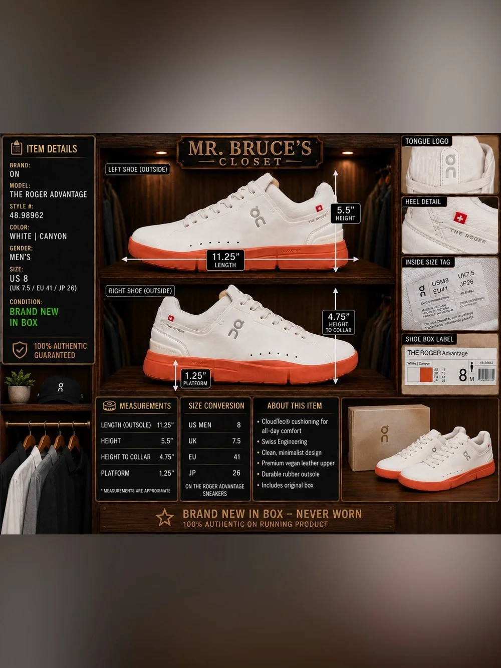 On Roger Advantage Men's Sneakers in White with Orange Sole